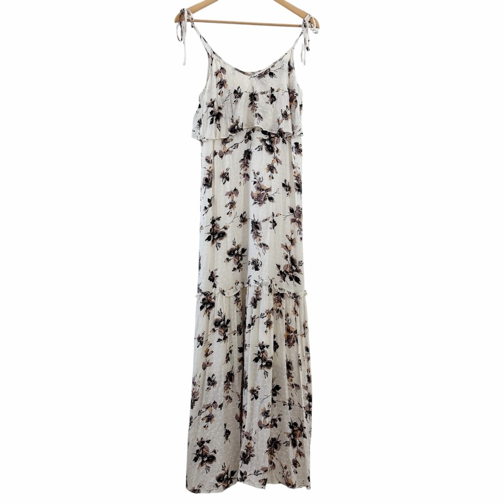 Cottagecore Ruffle Maxi Dress NEW Ivory Swiss Dot and Floral Detail Size Small